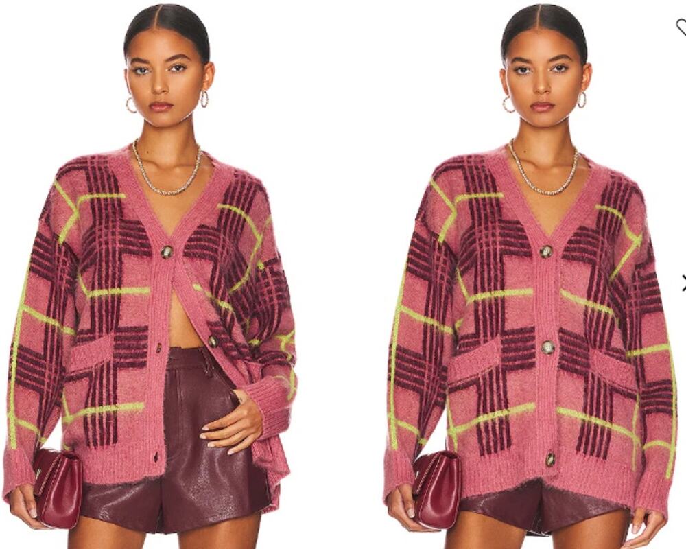 Daydreamer Oversized Cardigan Rosebloom Plaid Pink Mohair Wool Blend Small NWOT